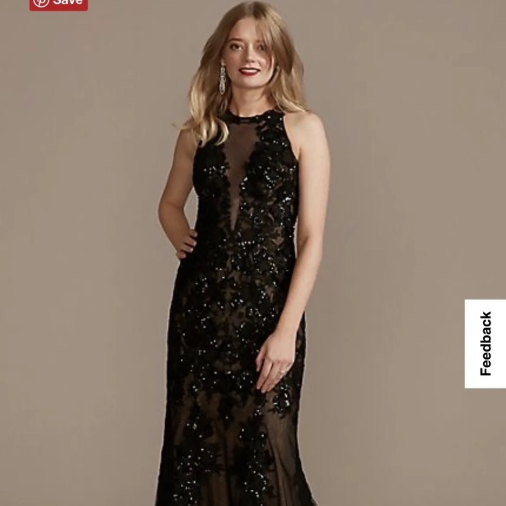 Black/Bisque Signature Illusion Floral Appliqué Wedding Dress